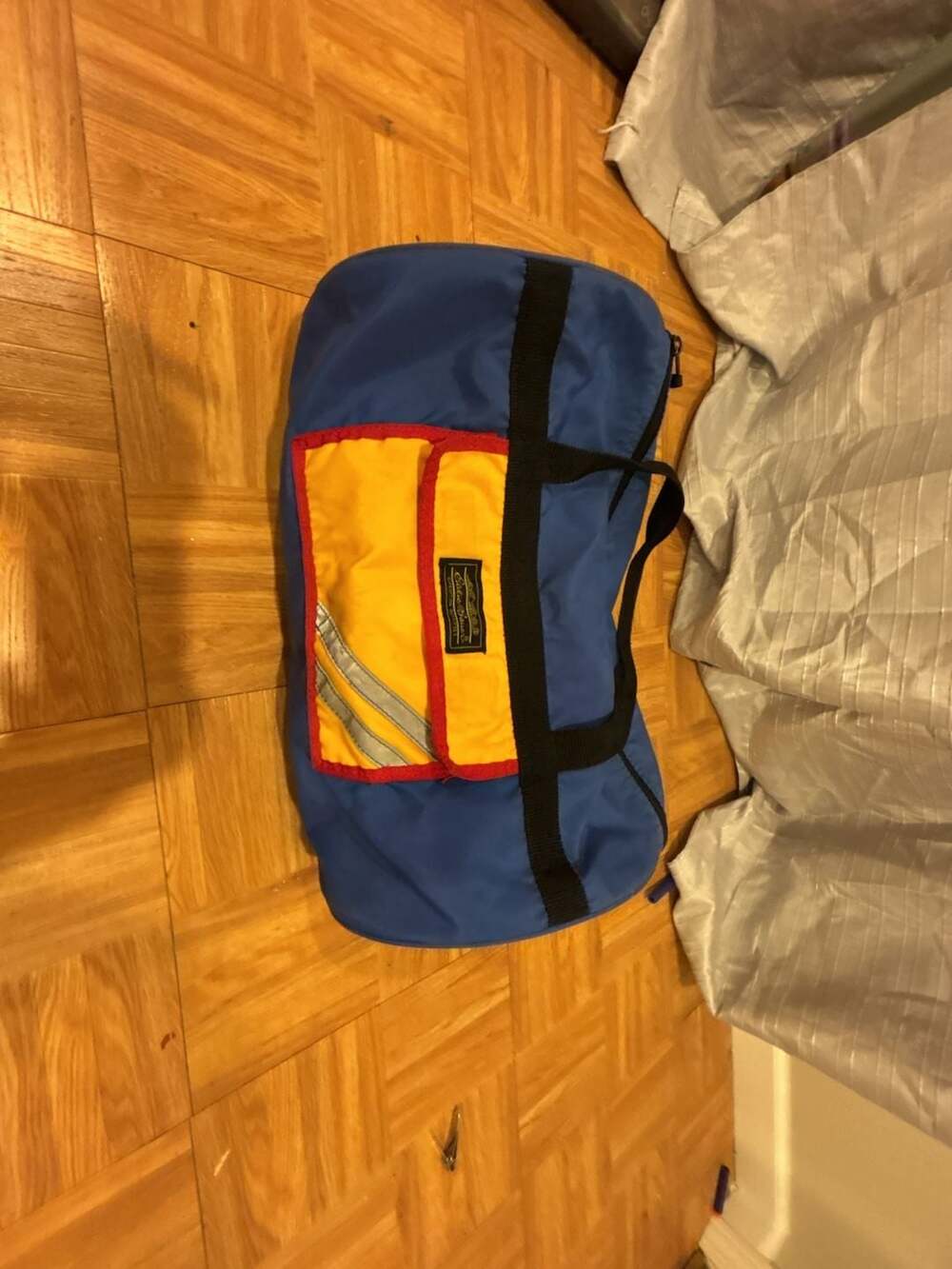 Vintage Eddie Bauer Expedition Outfitter Blue Yellow Red Duffel Bag